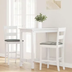 vidaXL Tabourets de bar avec coussins 2 pcs blanc bois massif d'hévéa