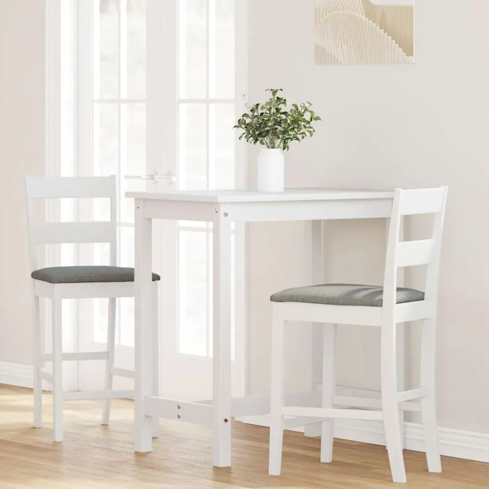 vidaXL Tabourets de bar avec coussins 2 pcs blanc bois massif d'hévéa