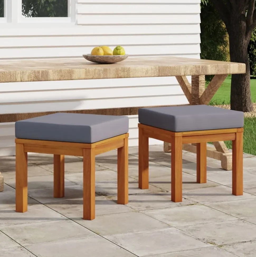 vidaXL Tabourets de jardin et coussins lot de 2 Acacia solide