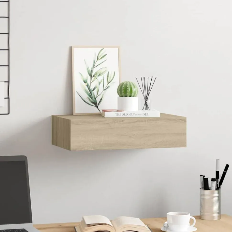 vidaXL Étagère à tiroir murale chêne 40x23,5x10 cm MDF