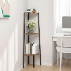 vidaXL Étagère d'angle 3 niveaux Marron foncé et noir 45,5x31,5x120 cm