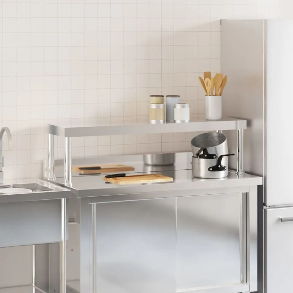 vidaXL Étagère de table de travail 110x30x35 cm inox