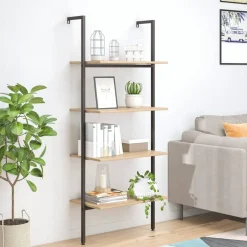 vidaXL Étagère inclinée à 4 niveaux Marron clair et noir 64x35x152,5cm