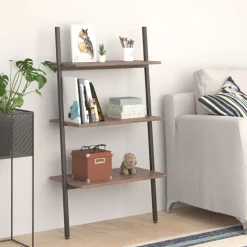 vidaXL Étagère inclinée à 3 niveaux Marron foncé et noir 64x34x116 cm