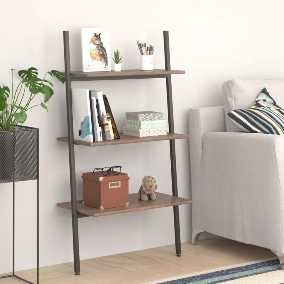 vidaXL Étagère inclinée à 3 niveaux Marron foncé et noir 64x34x116 cm