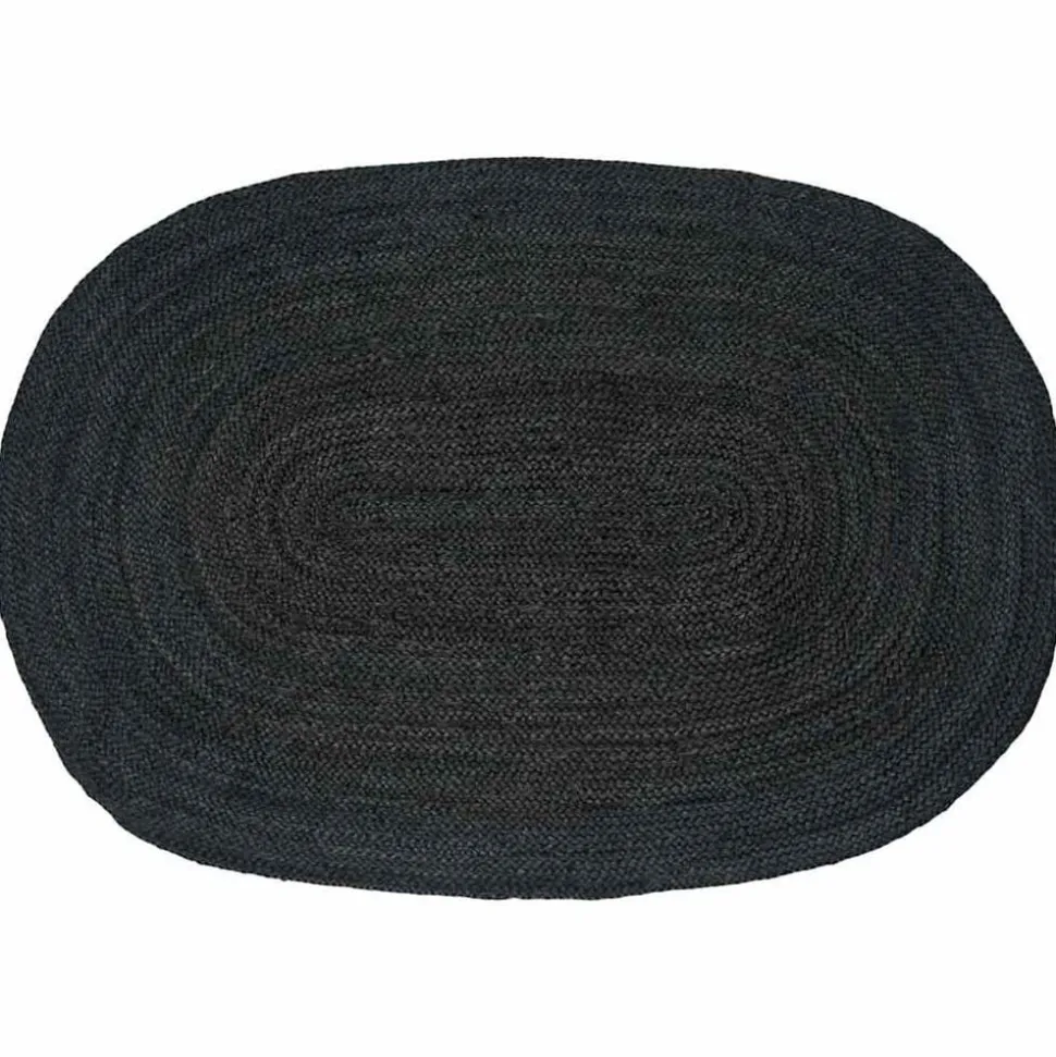 vidaXL Tapis de surface ovale Noir 100 x 152 cm Jute