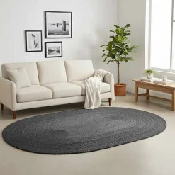 vidaXL Tapis de surface ovale Noir 100 x 152 cm Jute