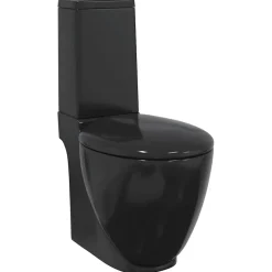 vidaXL Toilette en céramique ronde écoulement d'eau au fond noir
