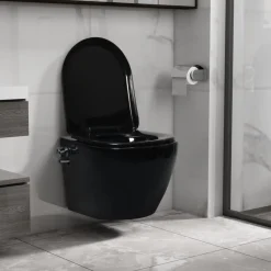 vidaXL Toilette murale sans bord à fonction de bidet Céramique Noir