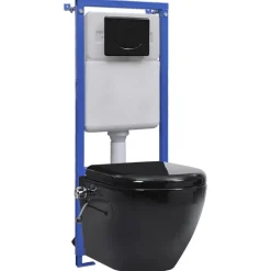 vidaXL Toilette suspendue et sans bord avec réservoir noir céramique