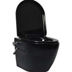 vidaXL Toilette suspendue et sans bord avec réservoir noir céramique