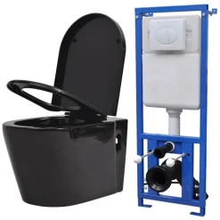 vidaXL Toilette suspendue au mur avec réservoir caché Céramique Noir