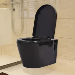 vidaXL Toilette suspendue au mur avec réservoir caché Céramique Noir