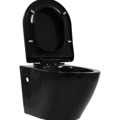 vidaXL Toilette suspendue au mur sans rebord Céramique Noir