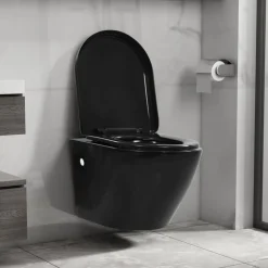 vidaXL Toilette suspendue au mur sans rebord Céramique Noir