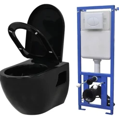 vidaXL Toilette suspendue au mur avec réservoir caché Céramique Noir