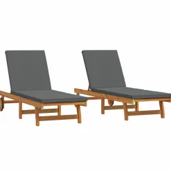 vidaXL Transat 2 pcs Marron 65 x 199 x 84 cm Bois d'Acacia Massif