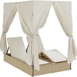 vidaXL Transat double Réglable Beige 205 x 129 x 200 cm polyrotin