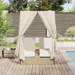 vidaXL Transat double Réglable Beige 205 x 129 x 200 cm polyrotin