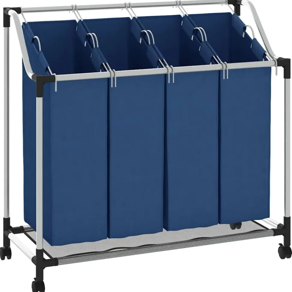 vidaXL Trieuse à linge avec 4 sacs Bleu Acier