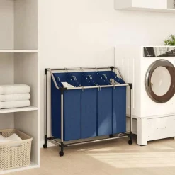 vidaXL Trieuse à linge avec 4 sacs Bleu Acier