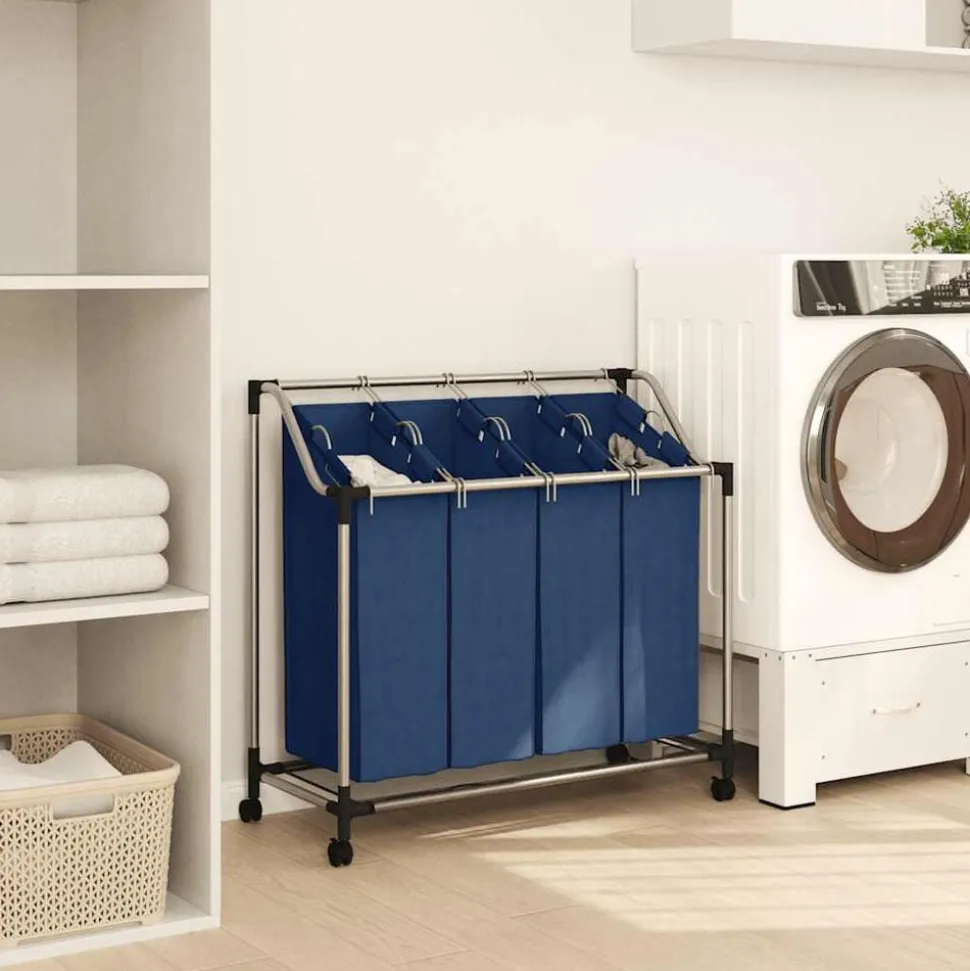 vidaXL Trieuse à linge avec 4 sacs Bleu Acier