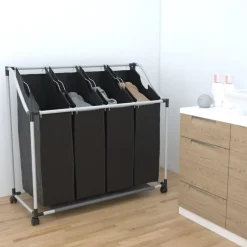 vidaXL Trieuse à linge avec 4 sacs gris