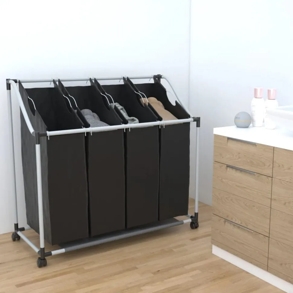 vidaXL Trieuse à linge avec 4 sacs gris