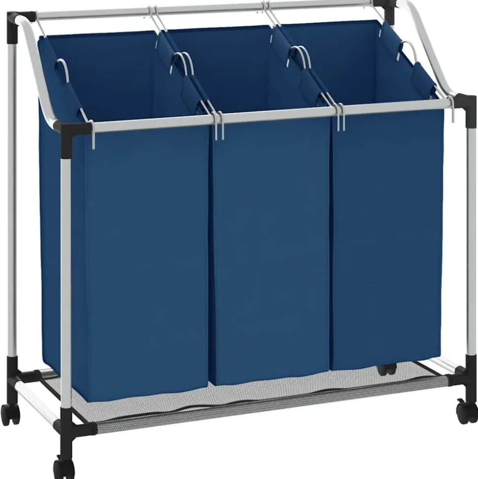 vidaXL Trieuse à linge avec 3 sacs Bleu Acier