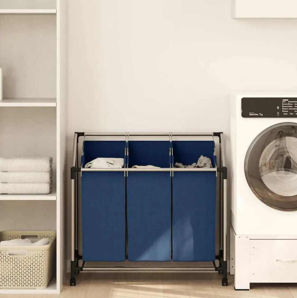 vidaXL Trieuse à linge avec 3 sacs Bleu Acier