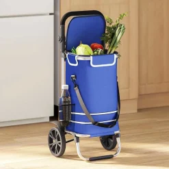 vidaXL Trolley de shopping Bleu 36,5 x 46,5 x 100,5 cm Tissu Oxford