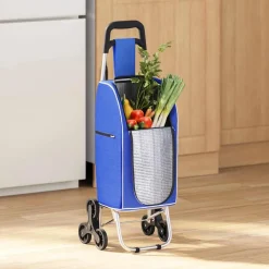 vidaXL Trolley de shopping Bleu 39,5 x 33 x 93 cm Tissu Oxford