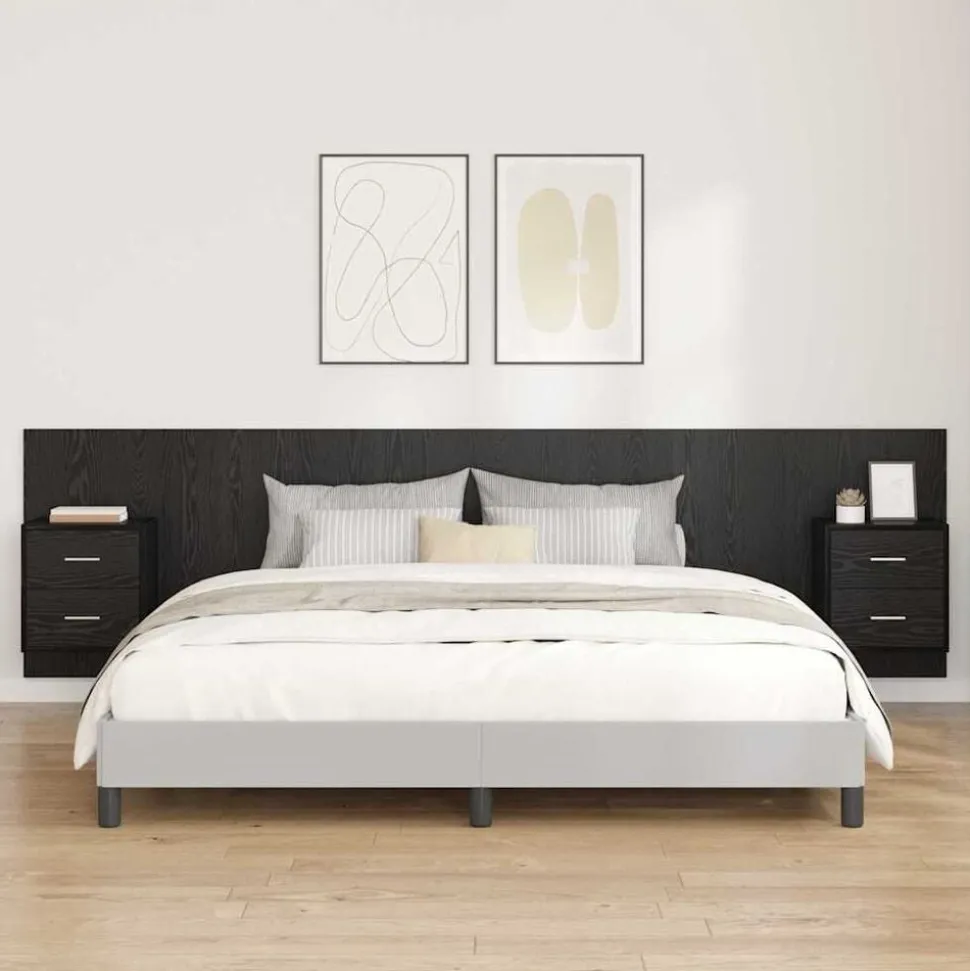 vidaXL Tête de lit avec armoire 3 pcs Chêne noir Bois d'ingénierie