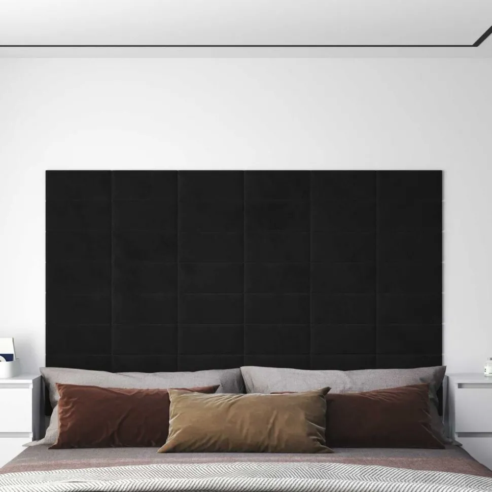 vidaXL Tête de lit murale 12 pcs Noir 30 x 15 cm Velours