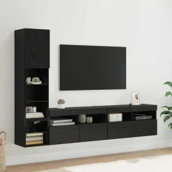 vidaXL Unité murale de TV avec LED 4 pcs Chêne noir Bois d'ingénierie