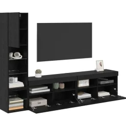 vidaXL Unité murale de TV avec LED 4 pcs Chêne noir Bois d'ingénierie