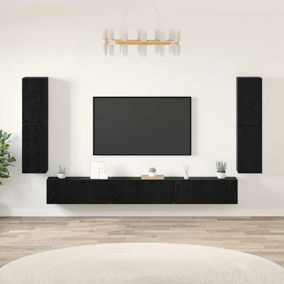 vidaXL Unites TV Montage mural 4 pcs Chêne noir Bois d'ingénierie