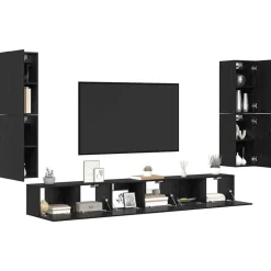 vidaXL Unites TV Montage mural 4 pcs Chêne noir Bois d'ingénierie