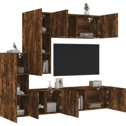 vidaXL Unités murales TV 5 pcs chêne fumé bois d'ingénierie