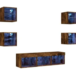 vidaXL Unités murales TV avec LED 7 pcs chêne fumé bois d'ingénierie