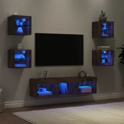 vidaXL Unités murales TV avec LED 7 pcs chêne fumé bois d'ingénierie