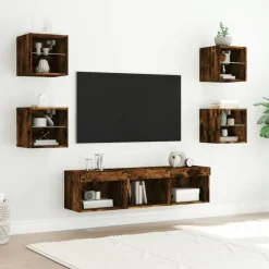 vidaXL Unités murales TV avec LED 7 pcs chêne fumé bois d'ingénierie
