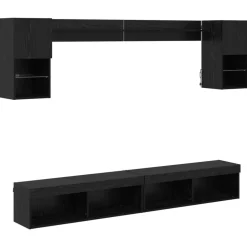 vidaXL Unités murales TV avec LED 6 pcs Chêne noir Bois d'ingénierie