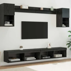 vidaXL Unités murales TV avec LED 6 pcs Chêne noir Bois d'ingénierie