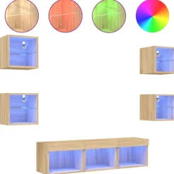 vidaXL Unités murales TV avec LED 7 pcs chêne sonoma bois d'ingénierie