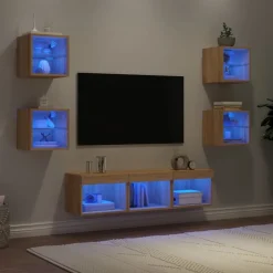 vidaXL Unités murales TV avec LED 7 pcs chêne sonoma bois d'ingénierie