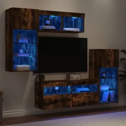vidaXL Unités murales TV avec LED 5 pcs chêne fumé bois d'ingénierie