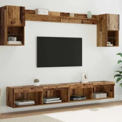 vidaXL Unités murales TV avec LED 6 pcs Bois ancien Bois d'ingénierie