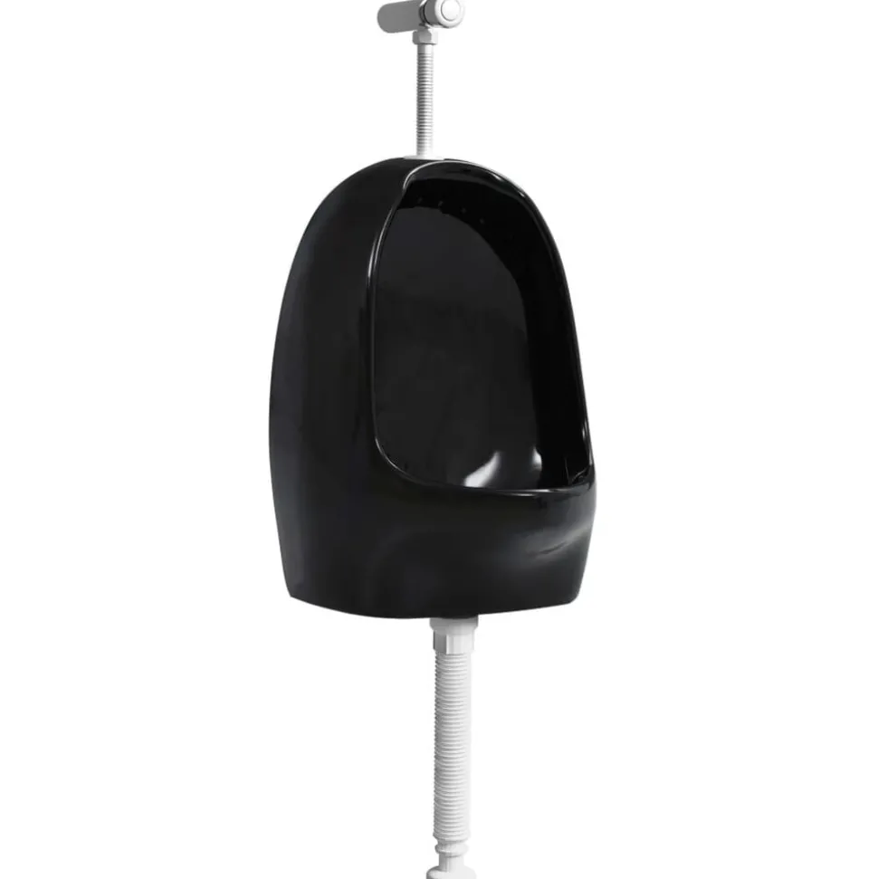 vidaXL Urinoir suspendu avec valve de chasse d'eau Céramique Noir