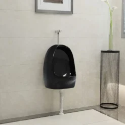 vidaXL Urinoir suspendu avec valve de chasse d'eau Céramique Noir
